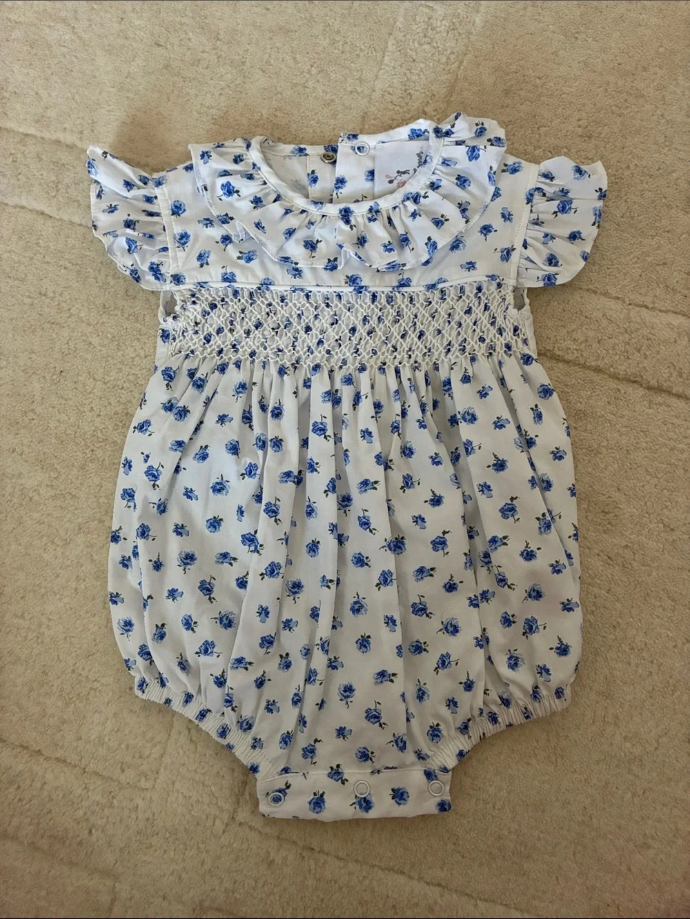 Blue Floral Smocked bubble